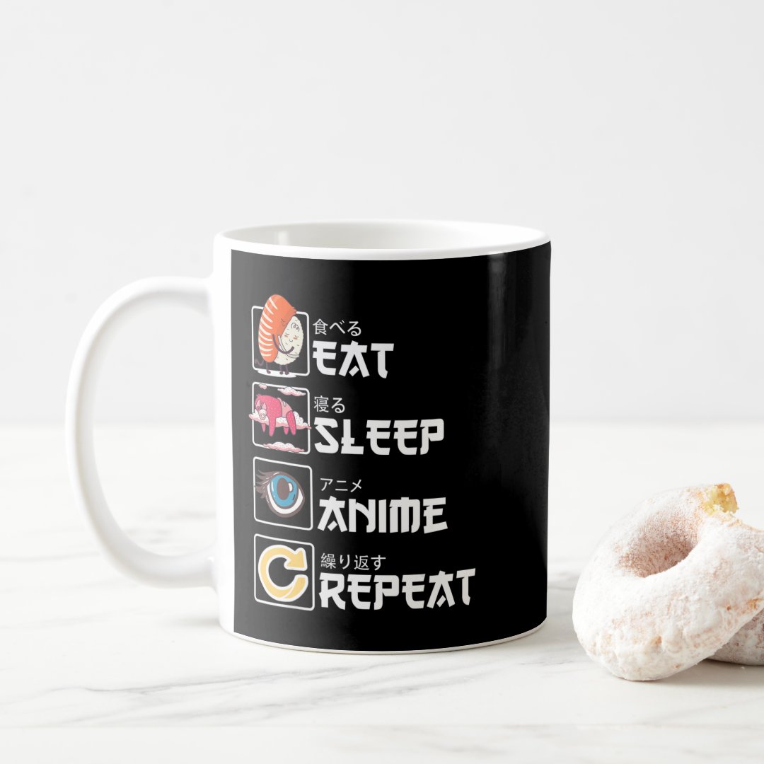 Kawaii Manga Sushi Eat Sleep Anime Repeat Cute Ani Coffee Mug Anime Kupa Bardak Modern Anime Baskılı Kupa
