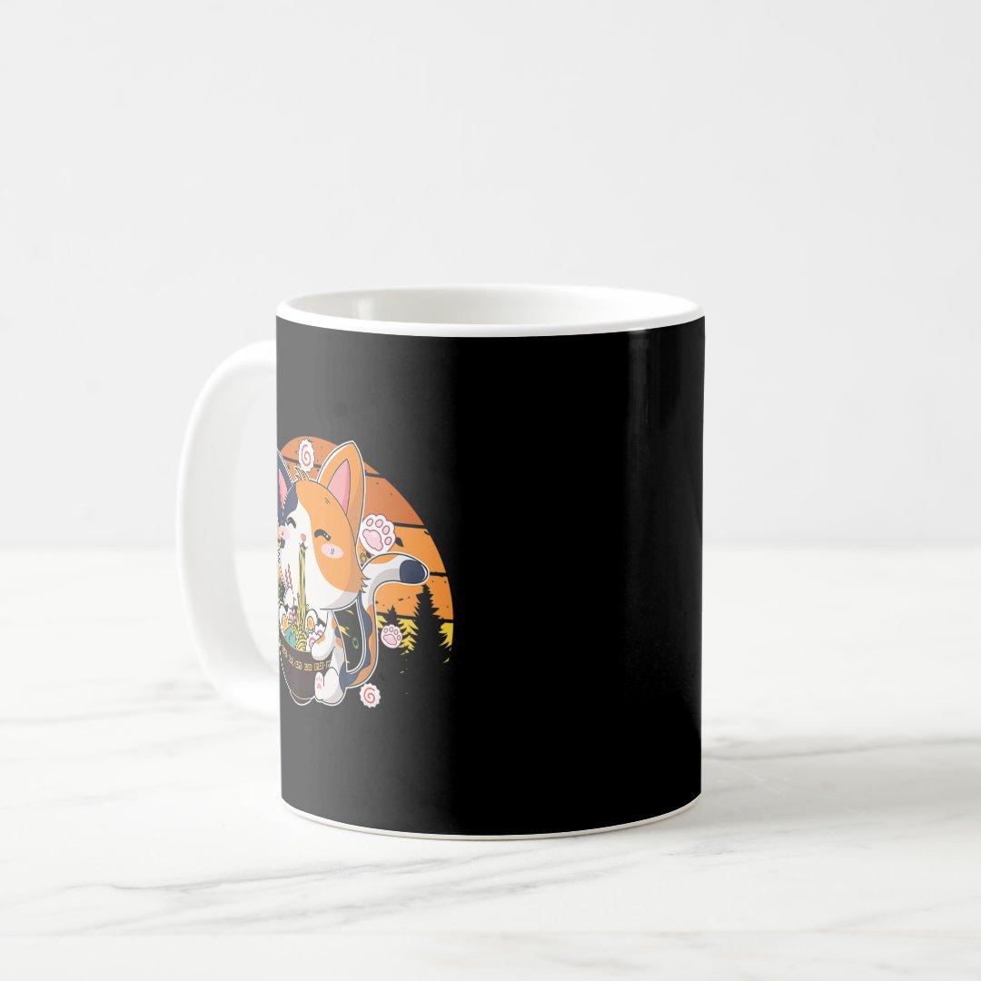 Kawaii Ramen Cat Anime Japanese Neko Noodle Fun Vi Coffee Mug Anime Kupa Bardak Modern Anime Baskılı Kupa