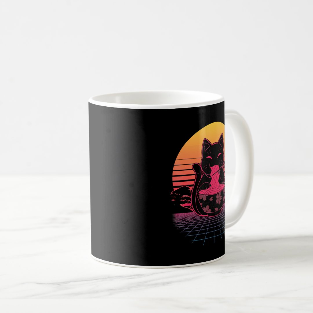 Kawaii Ramen Neko Retro Cat Japanese Noodle Anime  Coffee Mug Anime Kupa Bardak Modern Anime Baskılı Kupa