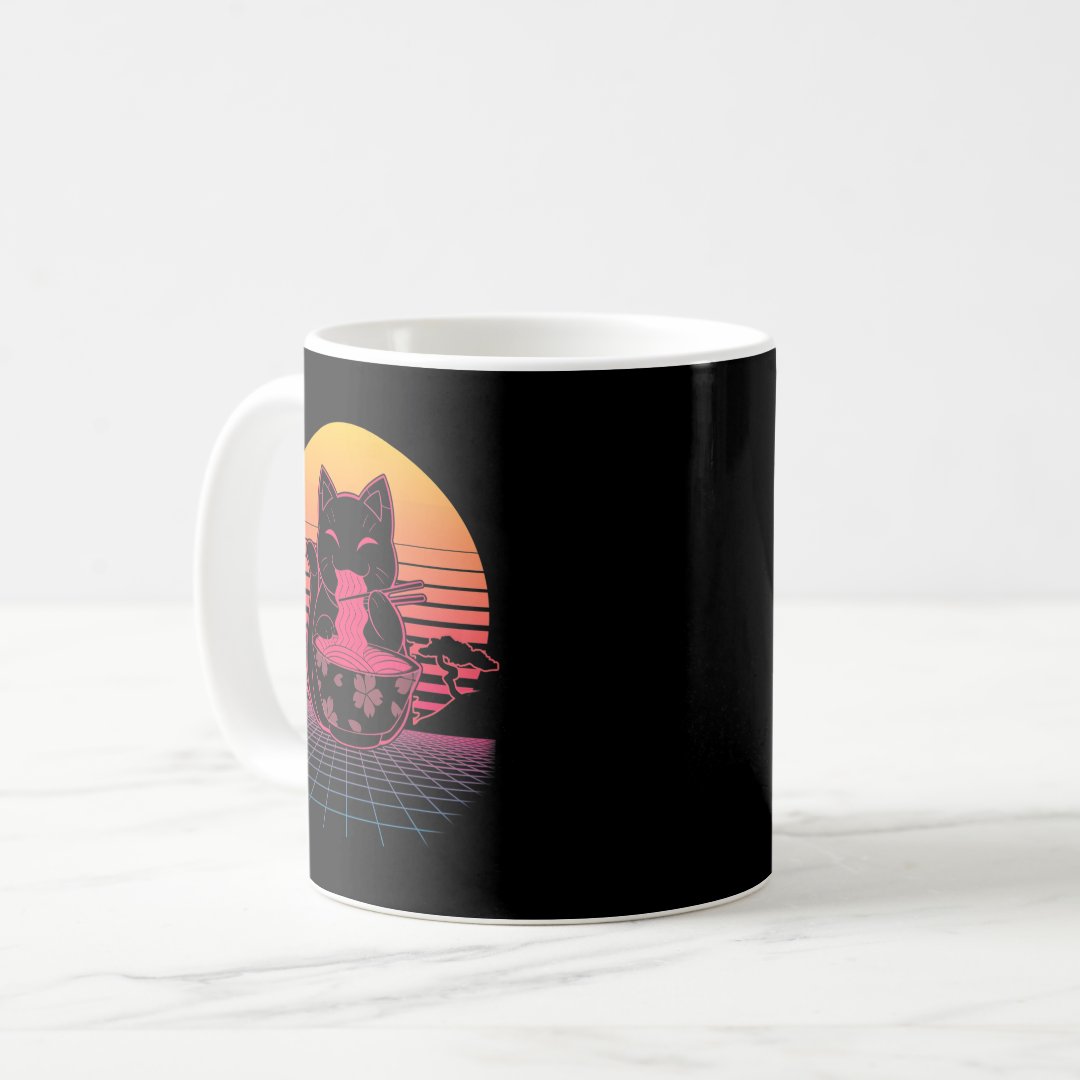 Kawaii Ramen Neko Retro Cat Japanese Noodle Anime  Coffee Mug Anime Kupa Bardak Modern Anime Baskılı Kupa