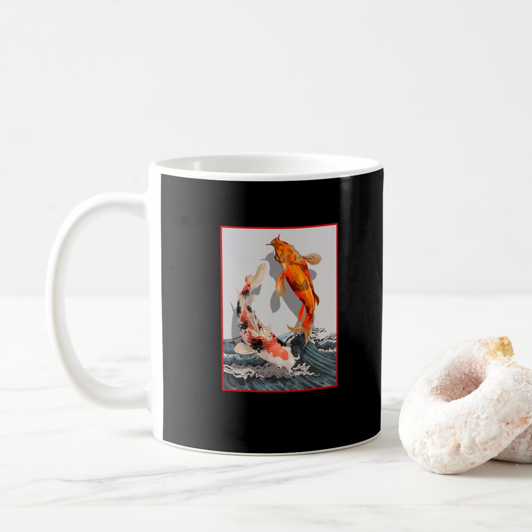 Koi Japanese Wave Water Carp Fish Coffee Mug Anime Kupa Bardak Modern Anime Baskılı Kupa