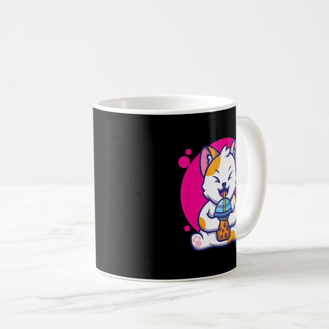 Laughing Cat Neko Kawaii Boba Tea In Anime Style  Coffee Mug Anime Kupa Bardak Modern Anime Baskılı Kupa