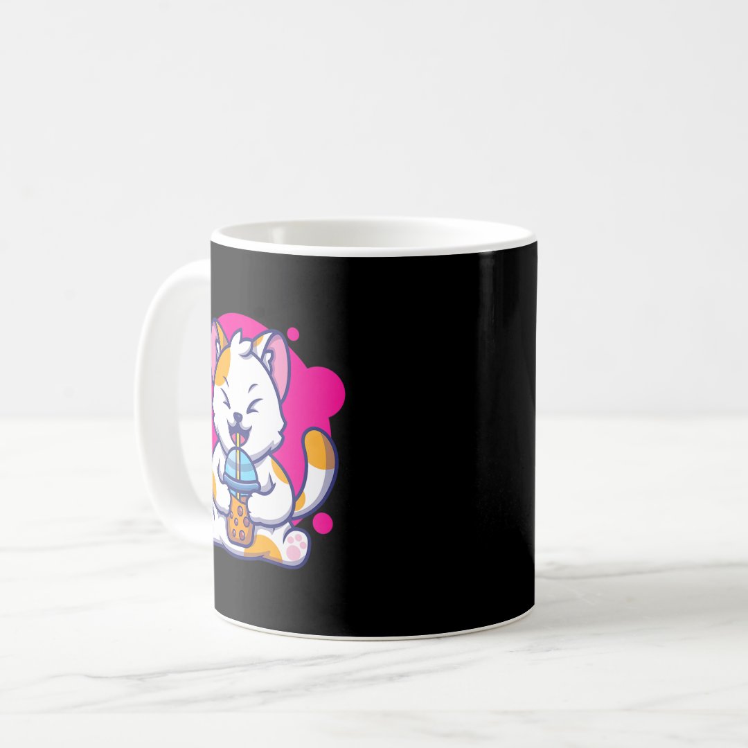 Laughing Cat Neko Kawaii Boba Tea In Anime Style  Coffee Mug Anime Kupa Bardak Modern Anime Baskılı Kupa