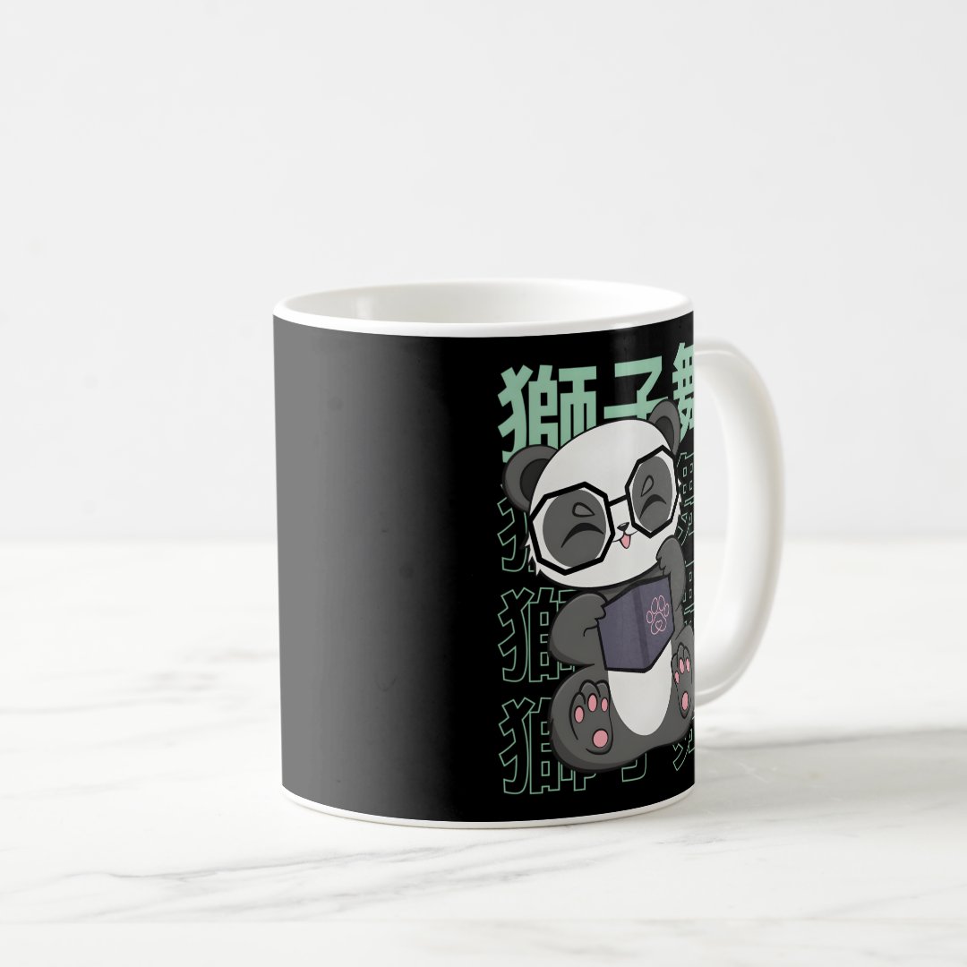 Panda With Glasses Book Anime Japan Kanji Libraria Coffee Mug Anime Kupa Bardak Modern Anime Baskılı Kupa