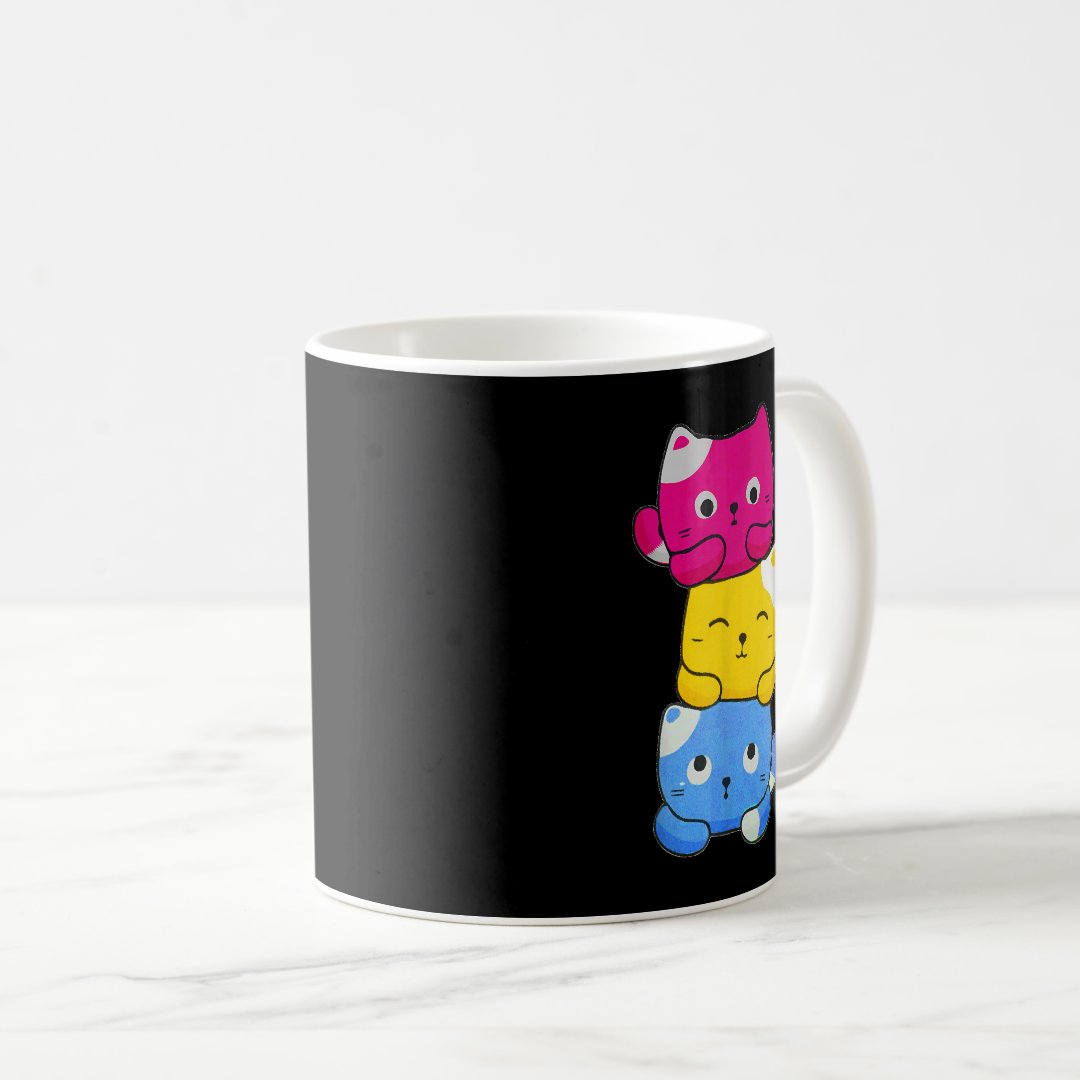 Pansexual Kawaii Cat Anime Art Cute Pan Pride Coffee Mug Anime Kupa Bardak Modern Anime Baskılı Kupa