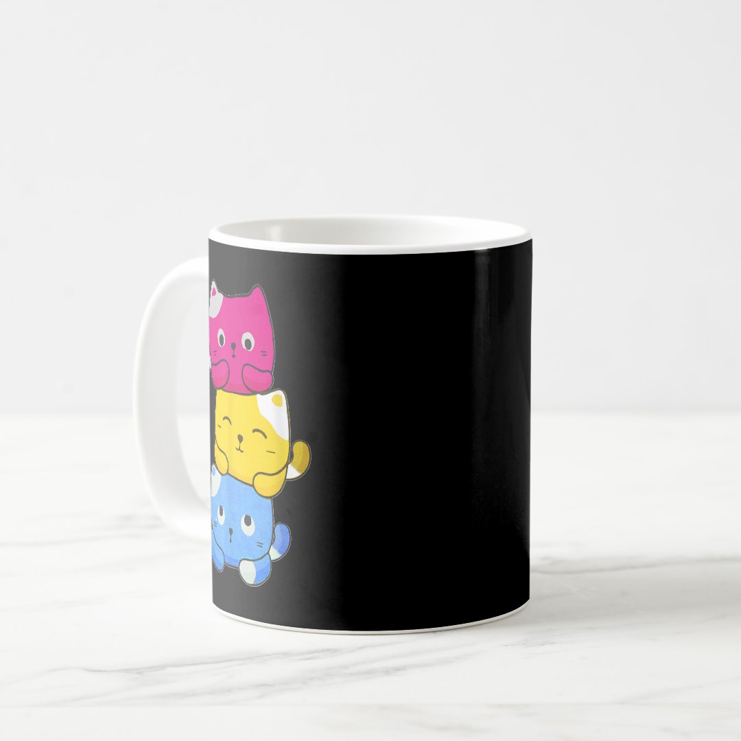 Pansexual Kawaii Cat Anime Art Cute Pan Pride Coffee Mug Anime Kupa Bardak Modern Anime Baskılı Kupa