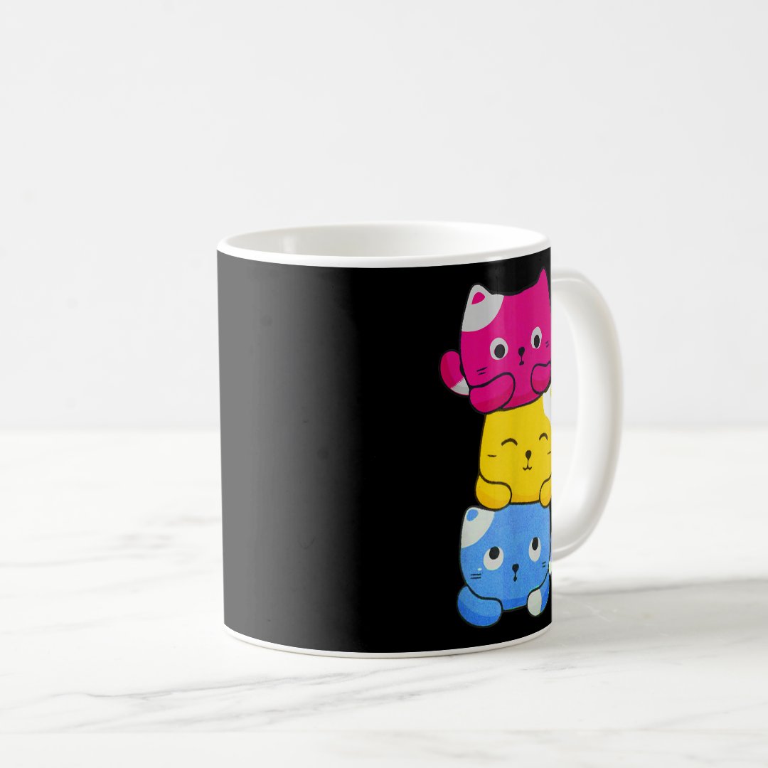 Pansexual Kawaii Cat Anime Art Cute Pan Pride LGBT Coffee Mug Anime Kupa Bardak Modern Anime Baskılı Kupa