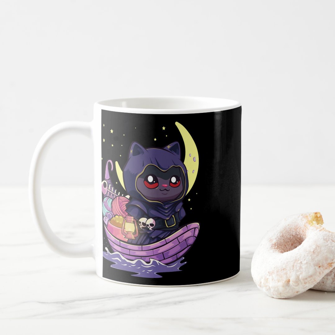 Pastel Goth Kawaii Anime Ferryman Cat With Yarn Cr Coffee Mug Anime Kupa Bardak Modern Anime Baskılı Kupa
