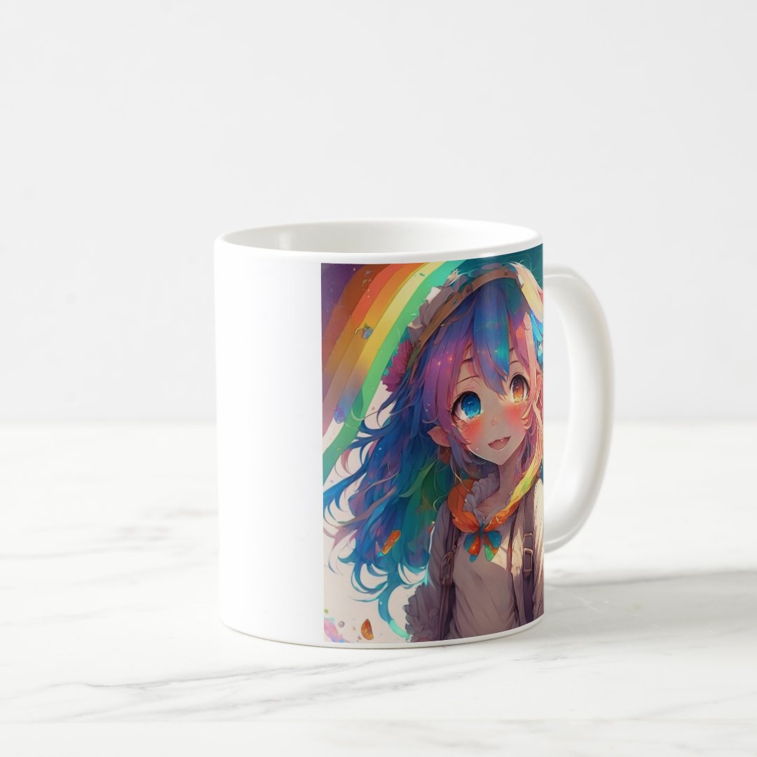 Personalised Beautiful Rainbow Anime Girl Coffee Mug Anime Kupa Bardak Modern Anime Baskılı Kupa