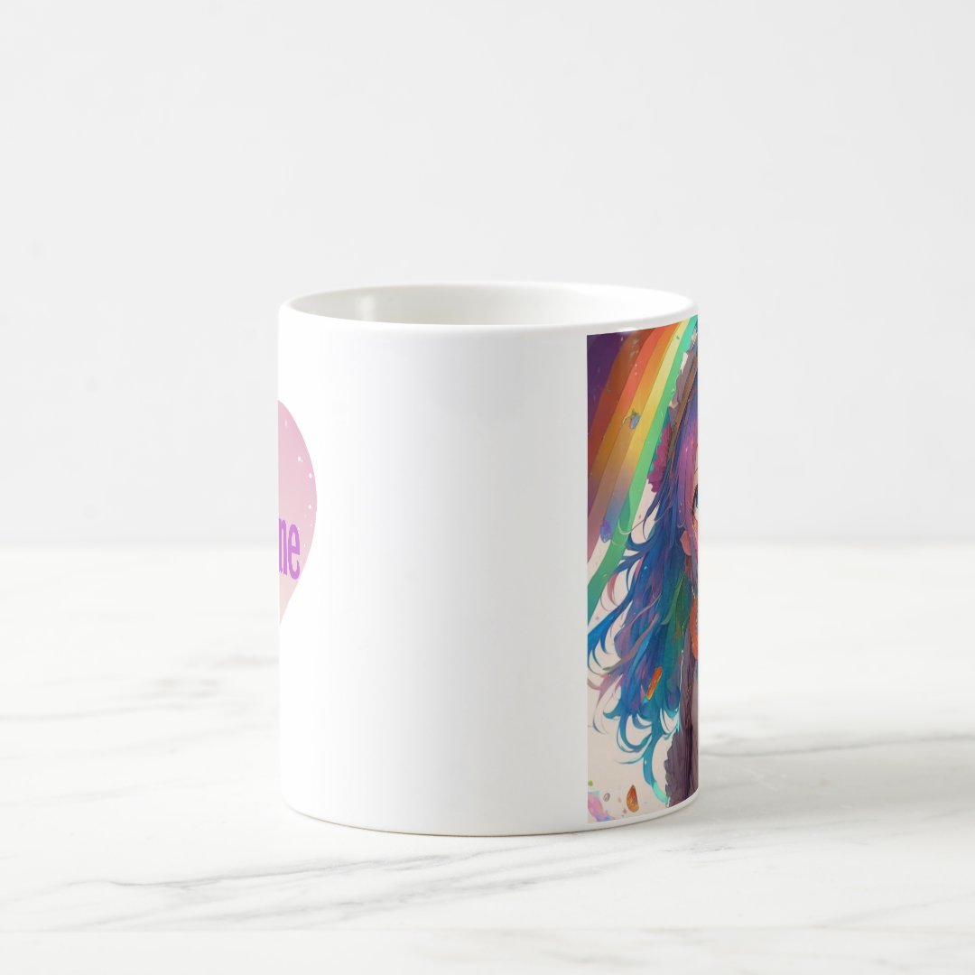 Personalised Beautiful Rainbow Anime Girl Coffee Mug Anime Kupa Bardak Modern Anime Baskılı Kupa