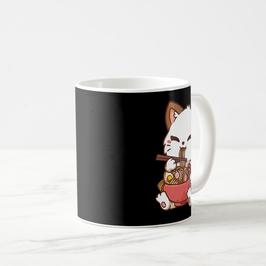 Ramen Cat Anime Kawaii Cat Eating Ramen  Coffee Mug Anime Kupa Bardak Modern Anime Baskılı Kupa