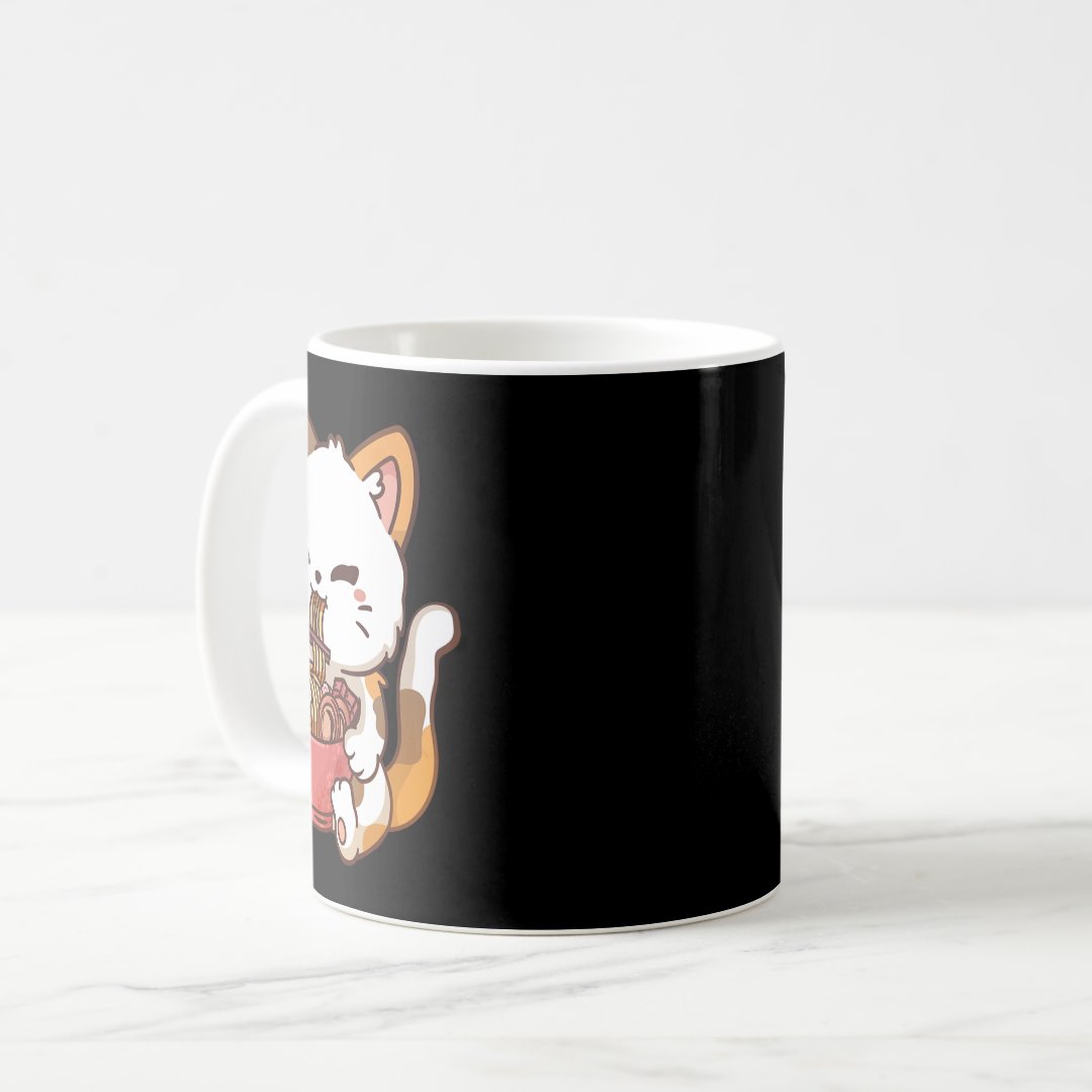 Ramen Cat Anime Kawaii Cat Eating Ramen  Coffee Mug Anime Kupa Bardak Modern Anime Baskılı Kupa