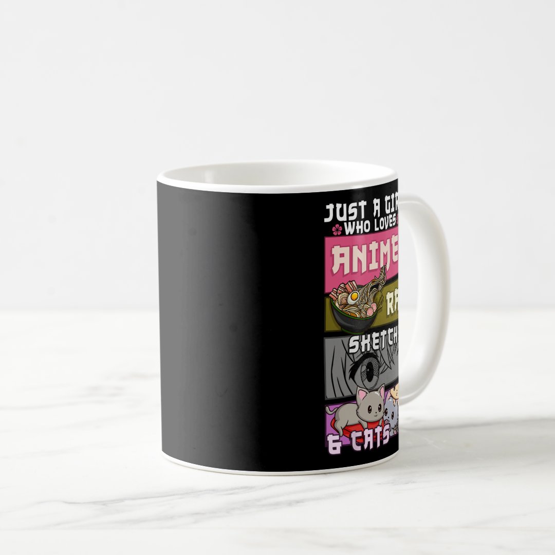 Ramen Cat Anime Sketching Just A Girl Who Loves  Coffee Mug Anime Kupa Bardak Modern Anime Baskılı Kupa