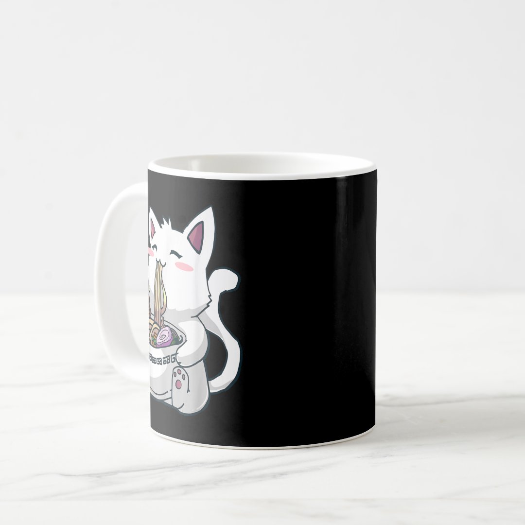 Ramen Cat Kawaii Anime Otaku T-Shirt Coffee Mug Anime Kupa Bardak Modern Anime Baskılı Kupa
