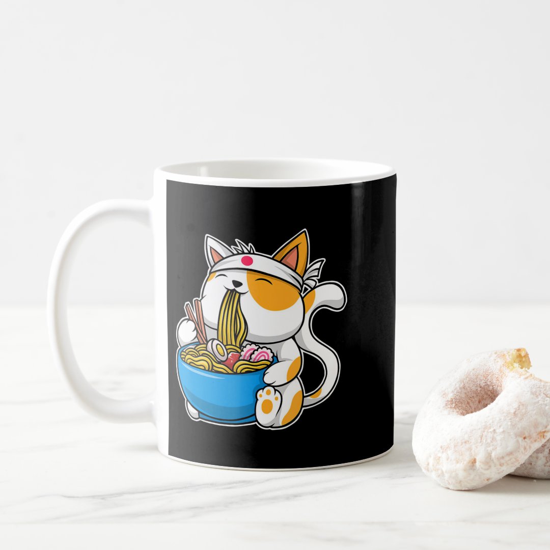 Ramen Cute Cat Kawaii Anime Japanese Food Neko Cat Coffee Mug Anime Kupa Bardak Modern Anime Baskılı Kupa
