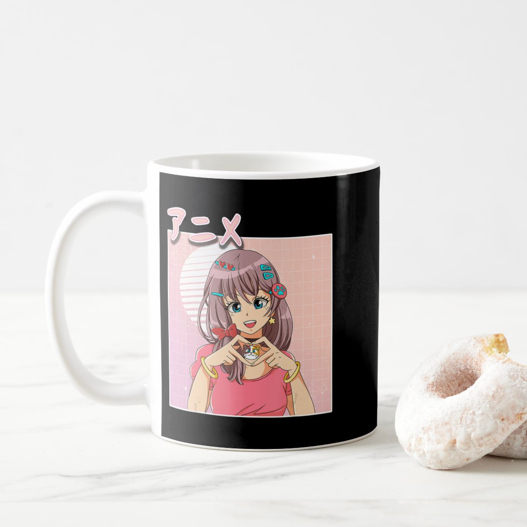 Retro Japanese Anime Girl Vaporwave Aesthetic Pink Coffee Mug Anime Kupa Bardak Modern Anime Baskılı Kupa