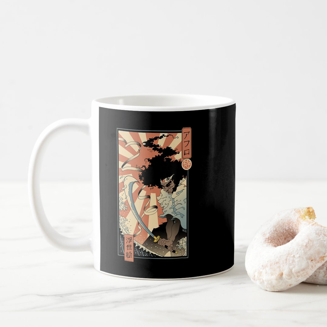 Retro Vintage Afro UkiyoE Afro Anime Samurai Japan Coffee Mug Anime Kupa Bardak Modern Anime Baskılı Kupa