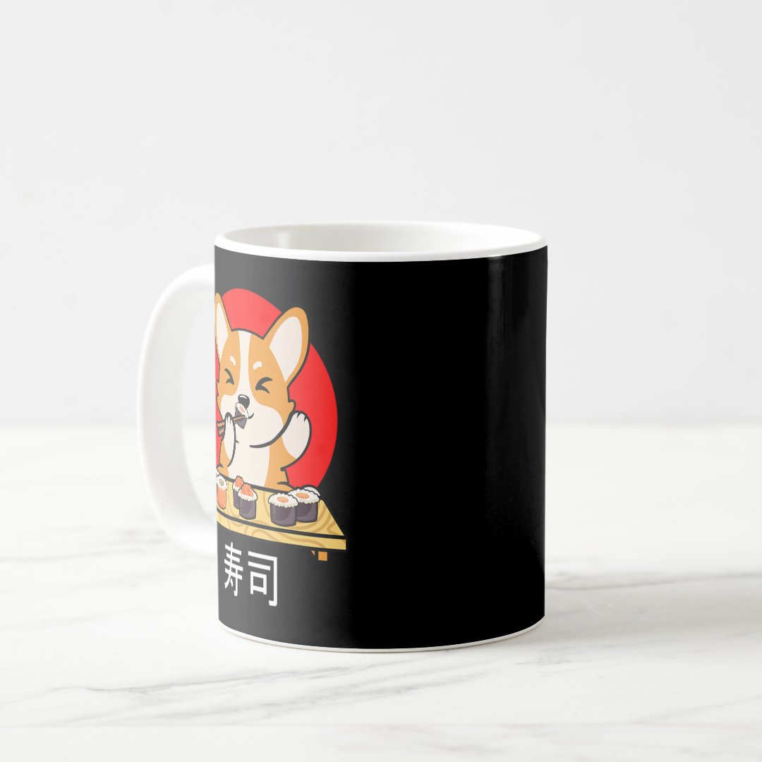 Shiba Inu eats Sushi Kawaii Neko Gift Anime  Coffee Mug Anime Kupa Bardak Modern Anime Baskılı Kupa