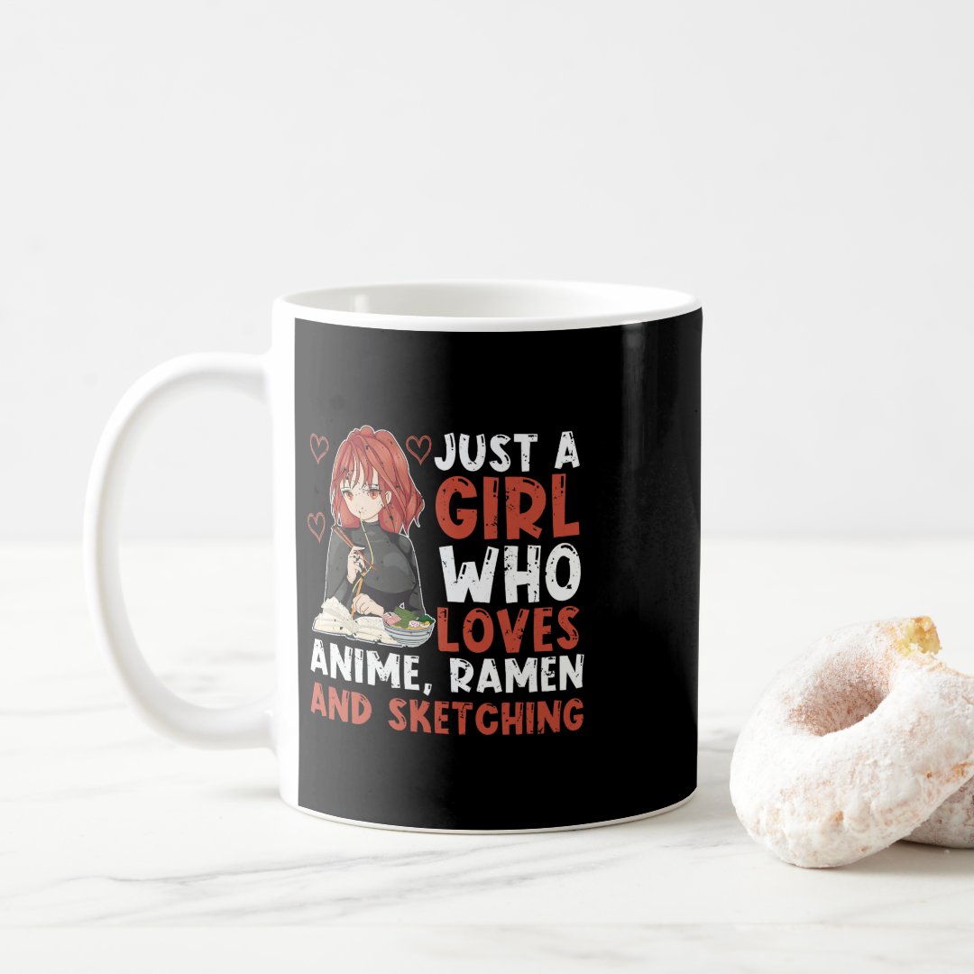 Sketching Anime Ramen Lover Girls Women Otaku Mang Coffee Mug Anime Kupa Bardak Modern Anime Baskılı Kupa