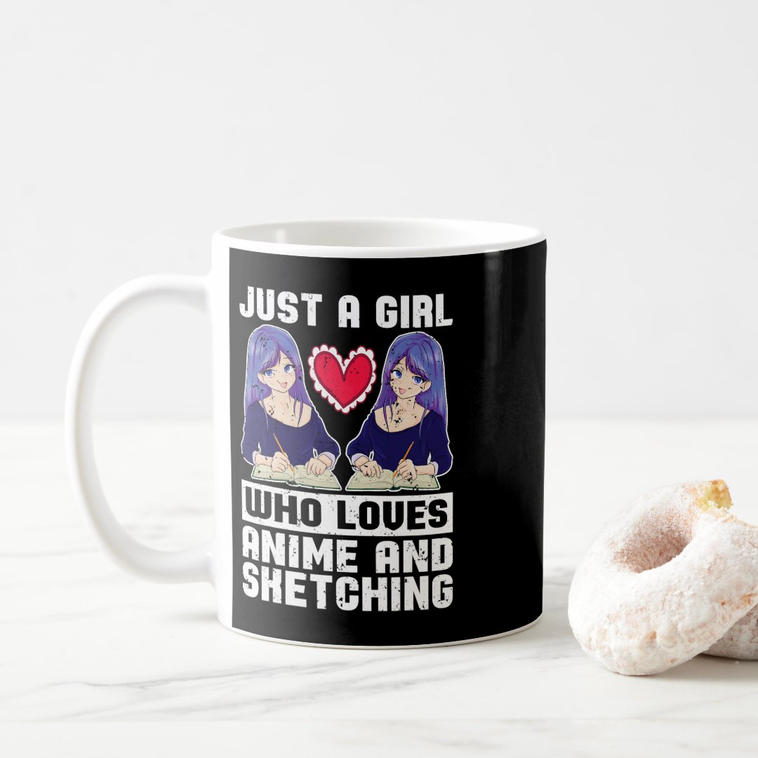 Sketching Doodling Japan Anime Lover Girls Women O Coffee Mug Anime Kupa Bardak Modern Anime Baskılı Kupa