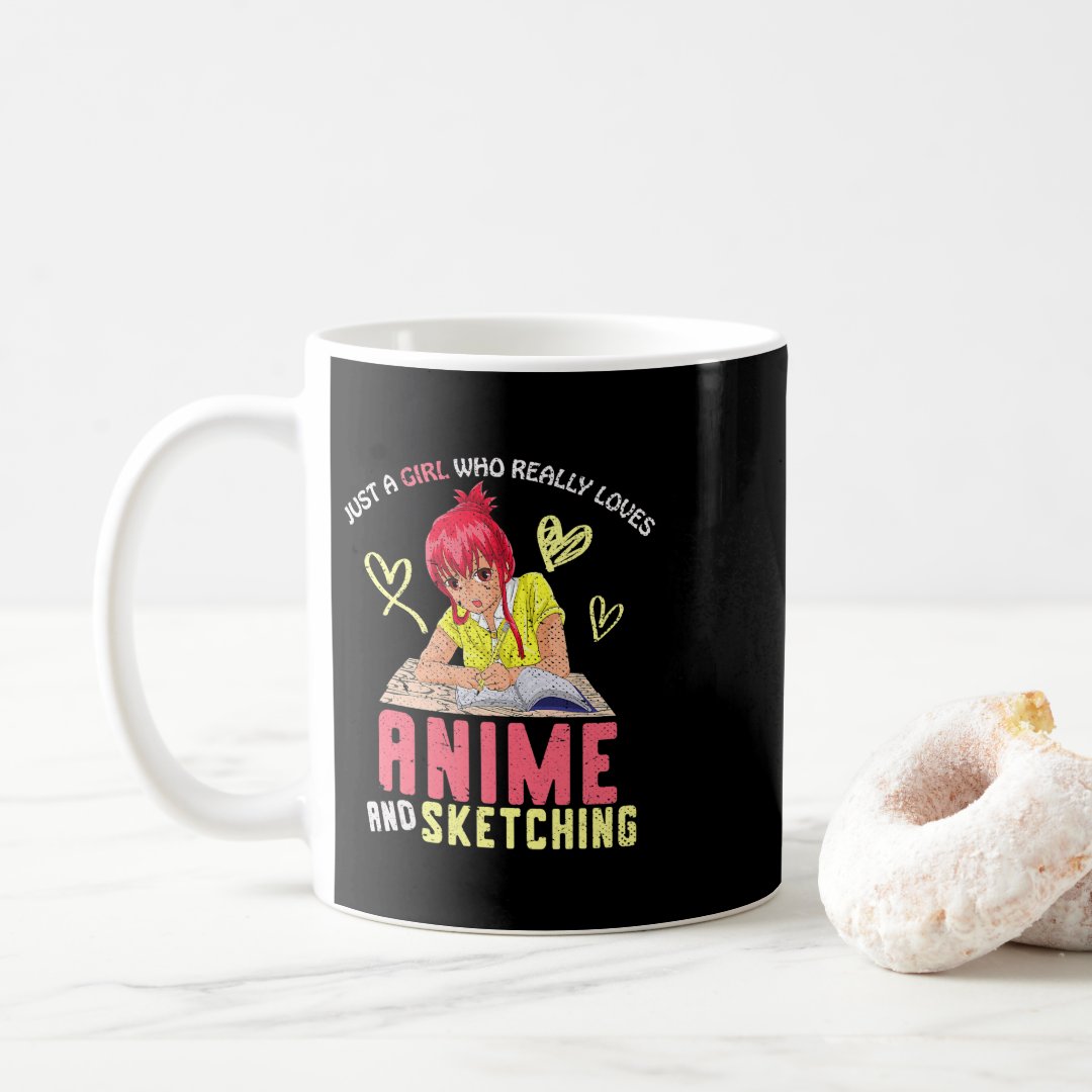 Sketching Japanese Anime Lover Girls Women Doodlin Coffee Mug Anime Kupa Bardak Modern Anime Baskılı Kupa