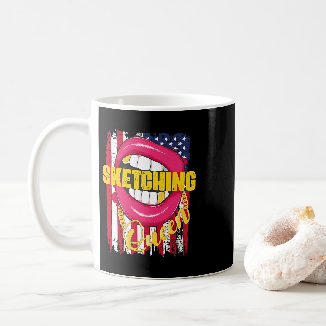 Sketching Queen Lips Golden Necklace Comic Anime S Coffee Mug Anime Kupa Bardak Modern Anime Baskılı Kupa