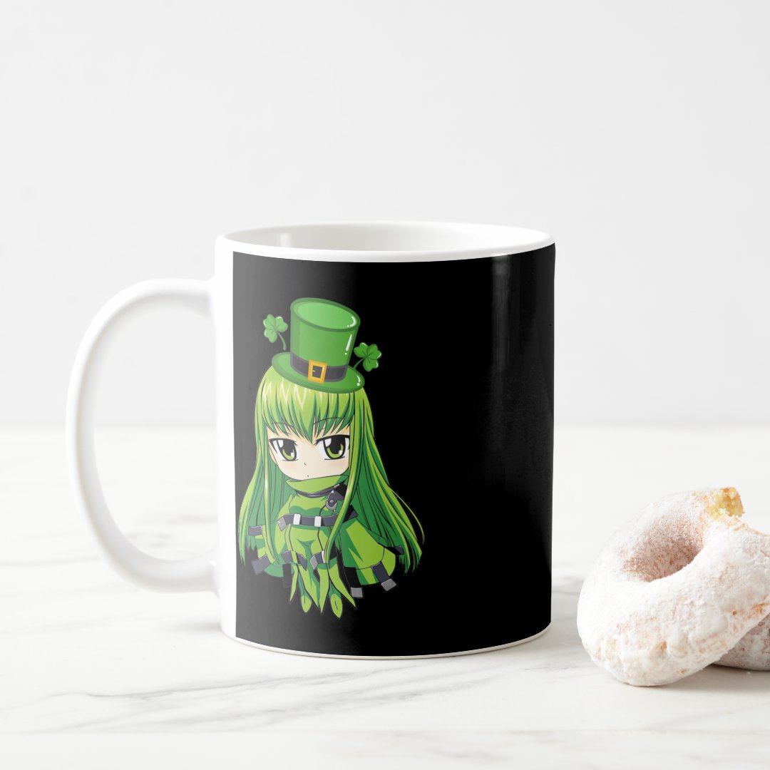 St. Patrick's Day Anime Girl with Shamrocks Coffee Mug Anime Kupa Bardak Modern Anime Baskılı Kupa
