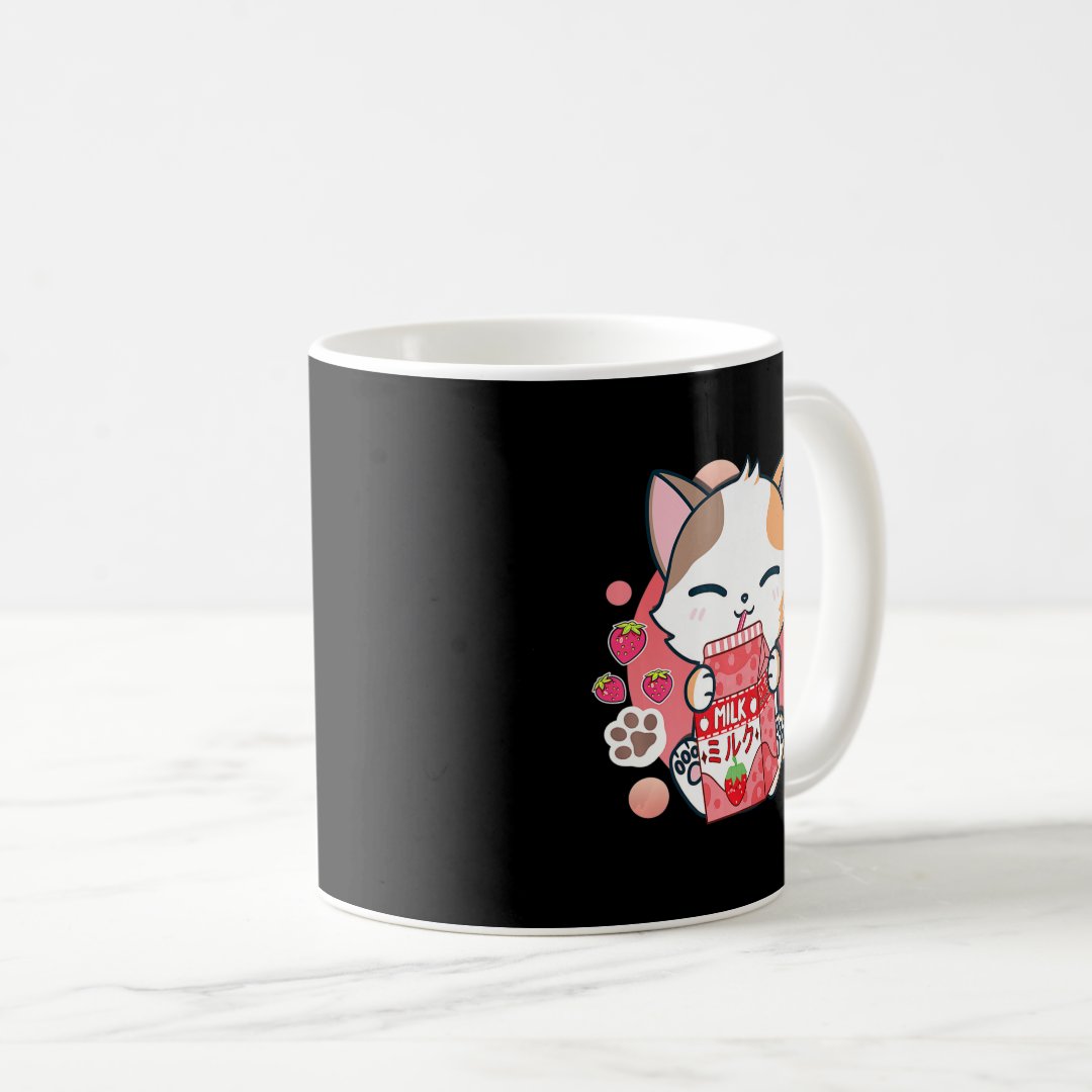 Strawberry Milk Cat Kawaii Anime Neko Gift Girls T Coffee Mug Anime Kupa Bardak Modern Anime Baskılı Kupa