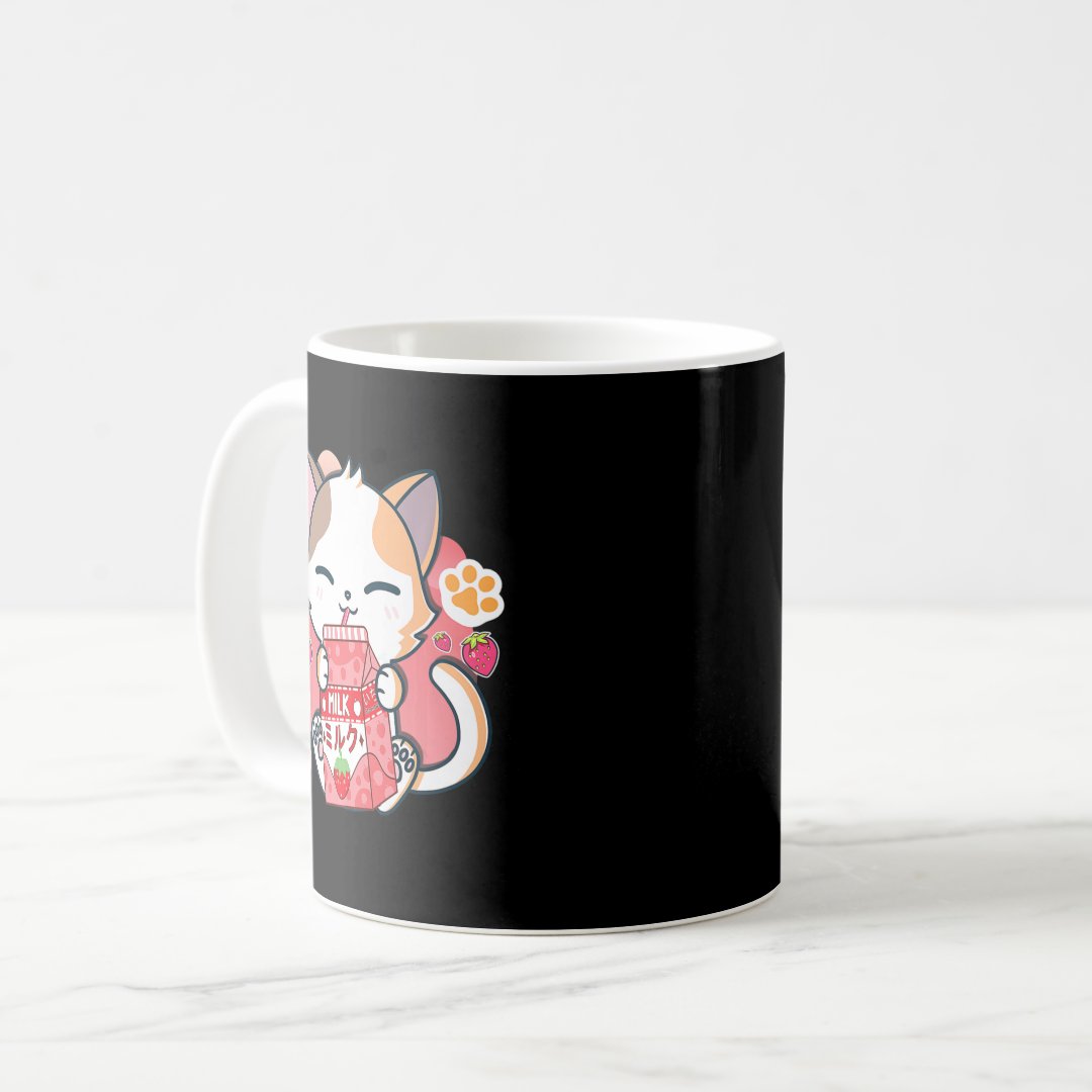 Strawberry Milk Cat Kawaii Anime Neko Gift Girls T Coffee Mug Anime Kupa Bardak Modern Anime Baskılı Kupa
