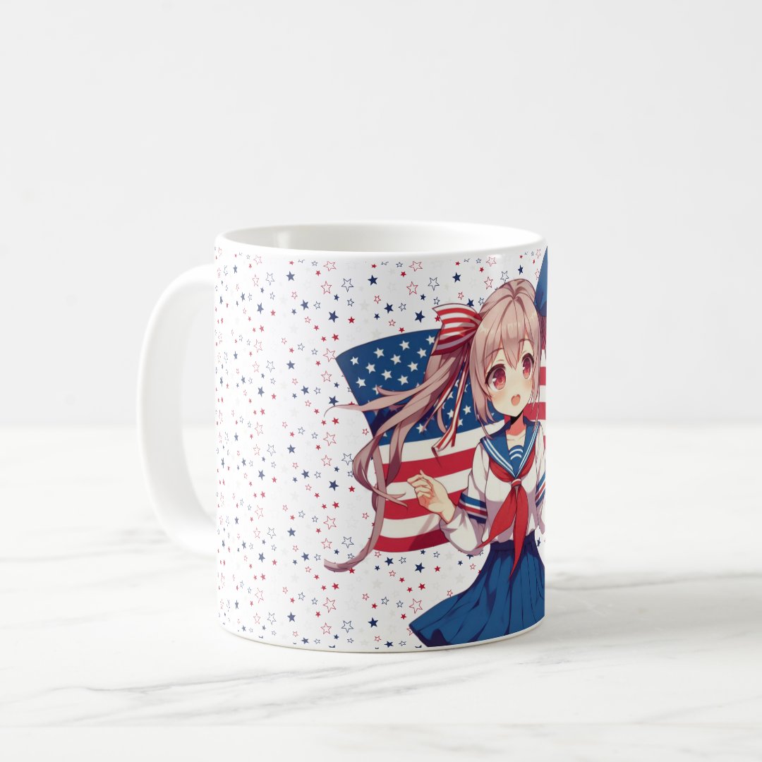 USA patriotic anime girl Coffee Mug Anime Kupa Bardak Modern Anime Baskılı Kupa