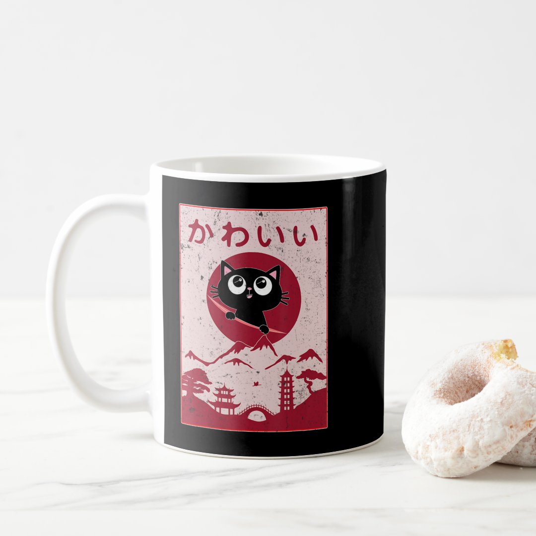 Vintage Kawaii Cat Anime Japanese Gift Girls Boys  Coffee Mug Anime Kupa Bardak Modern Anime Baskılı Kupa