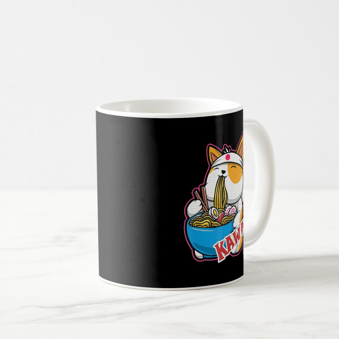 vintage kawaii cat eating ramen anime retro Japane Coffee Mug Anime Kupa Bardak Modern Anime Baskılı Kupa