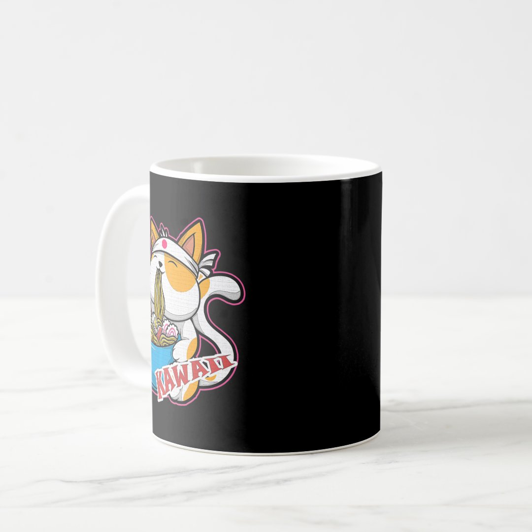 vintage kawaii cat eating ramen anime retro Japane Coffee Mug Anime Kupa Bardak Modern Anime Baskılı Kupa