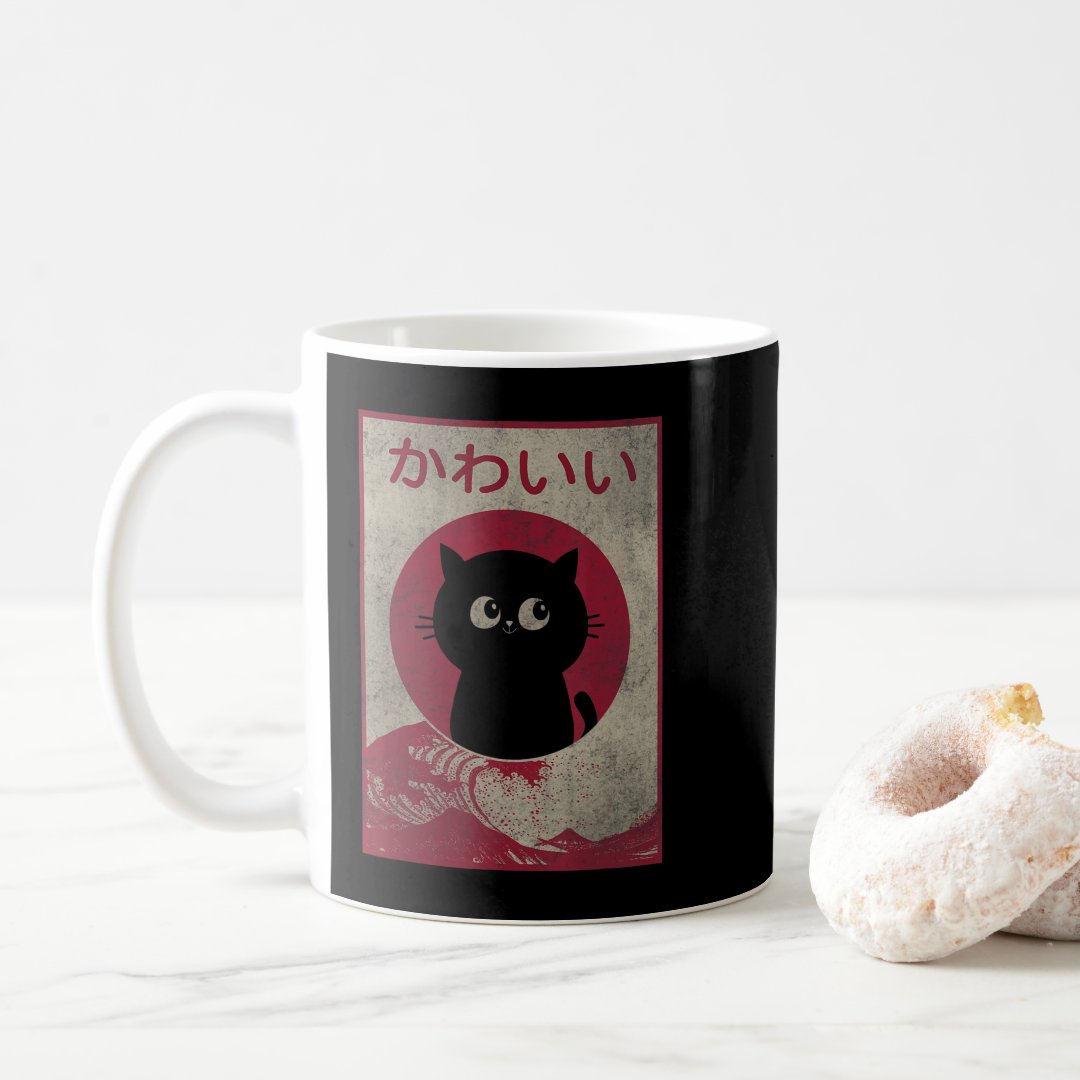 Vintage Kawaii Cat Japanese Black Anime Gift Girls Coffee Mug Anime Kupa Bardak Modern Anime Baskılı Kupa