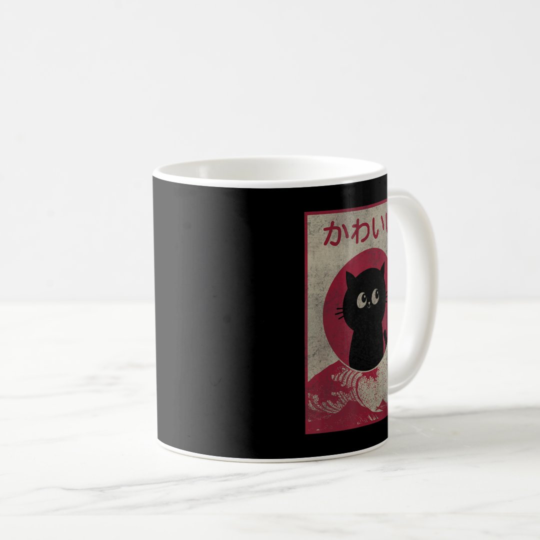 Vintage Kawaii Cat Japanese Black Anime Gift Girls Coffee Mug Anime Kupa Bardak Modern Anime Baskılı Kupa