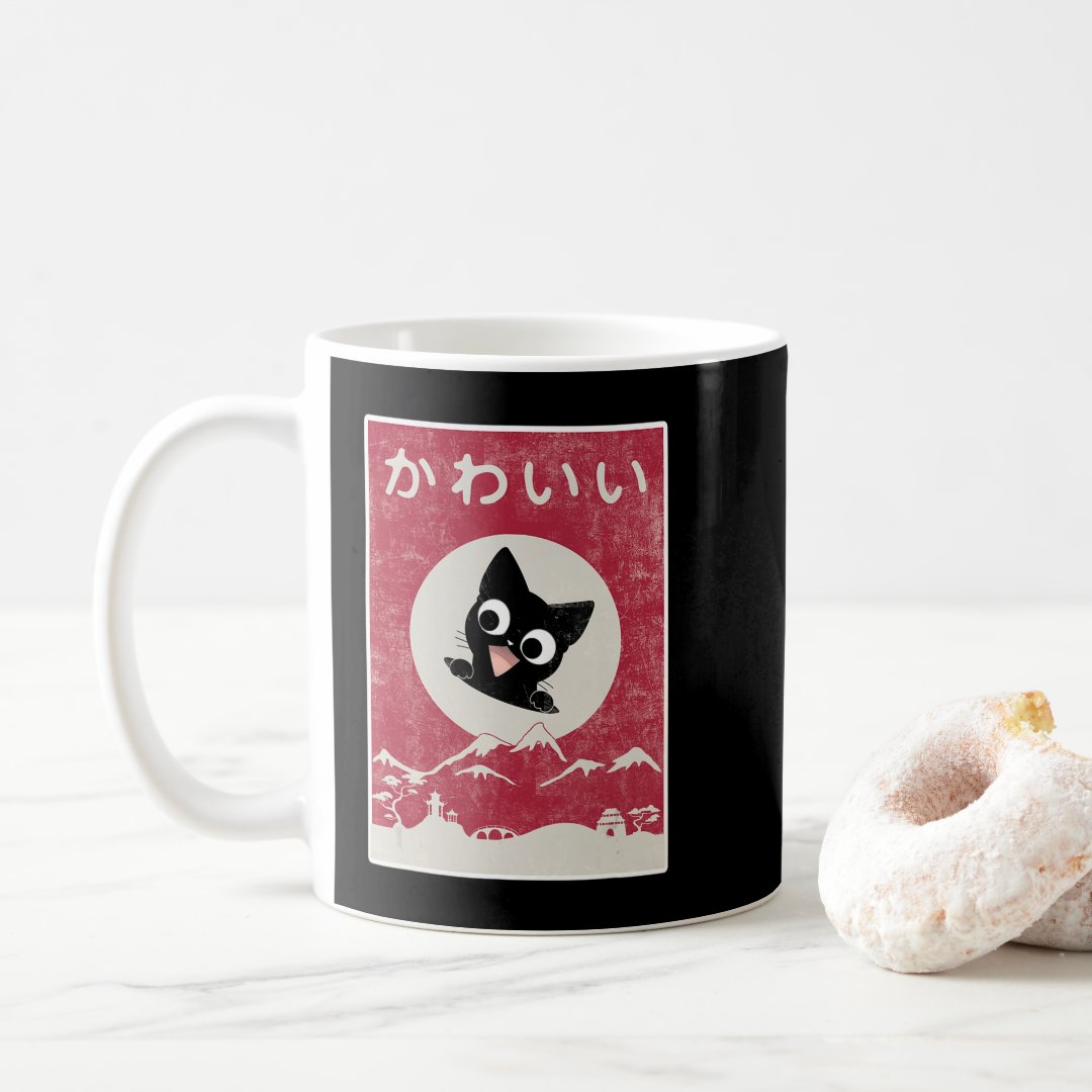 Vintage Kawaii Cat Japanese Black Anime Gift Kids  Coffee Mug Anime Kupa Bardak Modern Anime Baskılı Kupa
