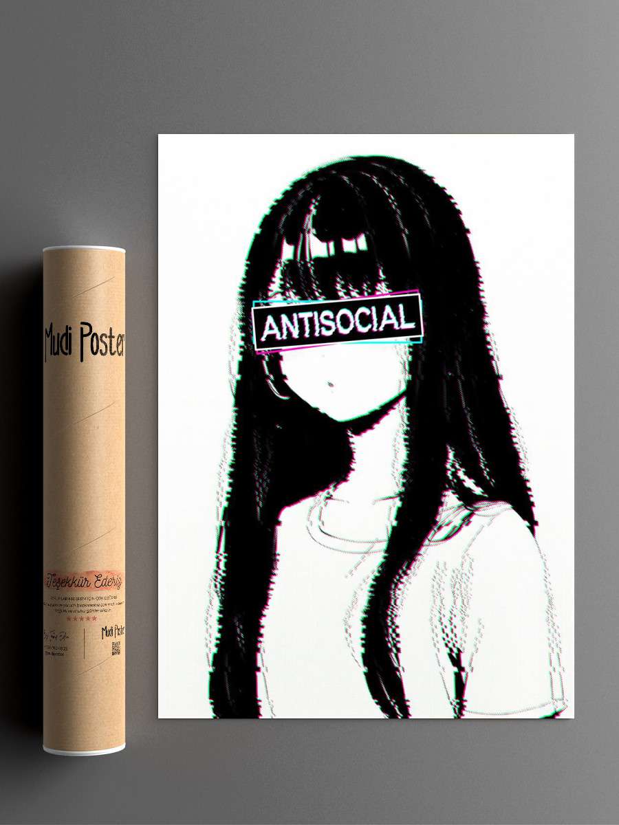 Antisocial Sad Girl Glitch Anime Poster Çerçevesiz Yüksek Kalite Anime Duvar Poster