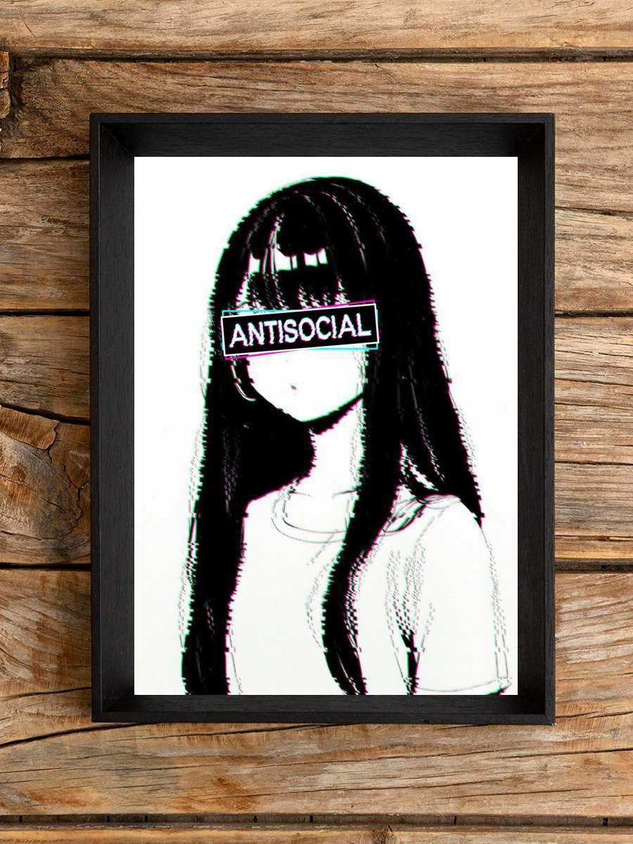 Antisocial Sad Girl Glitch Anime Poster Çerçevesiz Yüksek Kalite Anime Duvar Poster