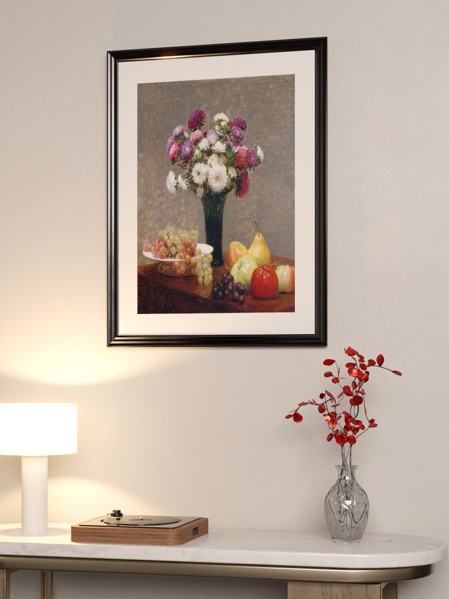 Asters and Fruit  Tablo Sanatsal Ünlü Ressam Poster Çerçevesiz Yüksek Kalite Poster