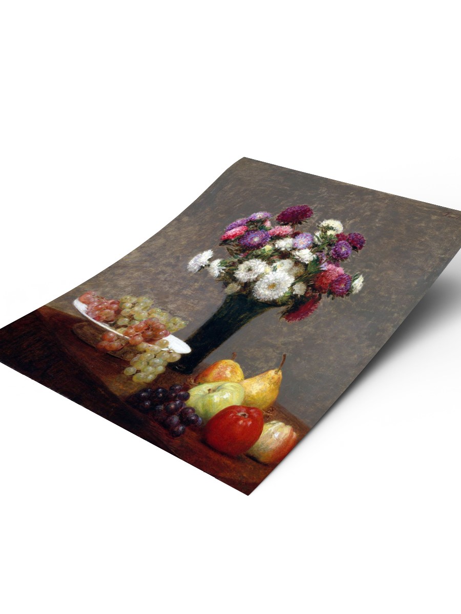 Asters and Fruit  Tablo Sanatsal Ünlü Ressam Poster Çerçevesiz Yüksek Kalite Poster