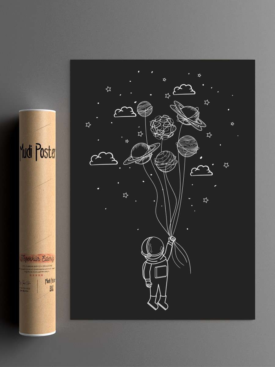 Astronaut with planets Anime Poster Çerçevesiz Yüksek Kalite Anime Duvar Poster
