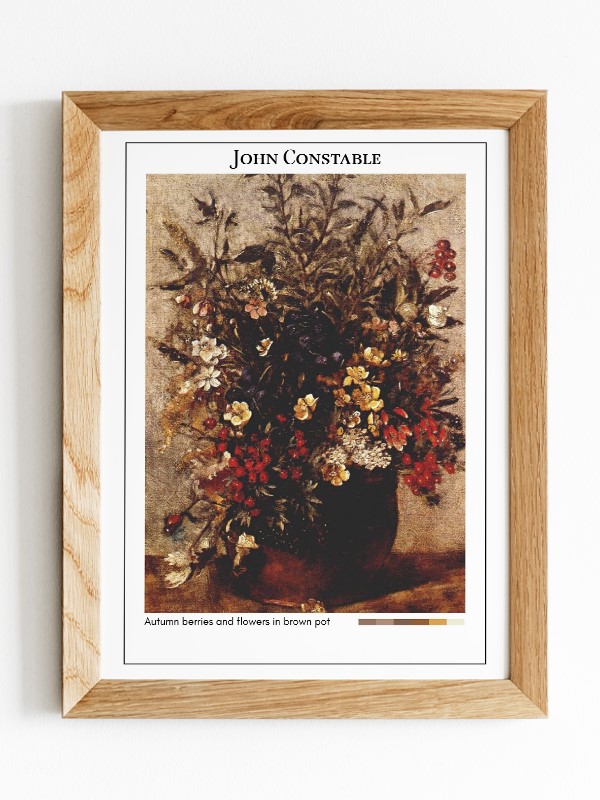 John Constable Autumn berries and flowers in brown pot Poster