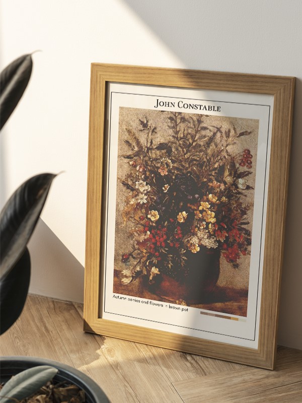 John Constable Autumn berries and flowers in brown pot Poster
