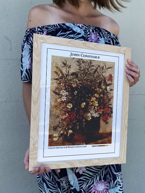 John Constable Autumn berries and flowers in brown pot Poster
