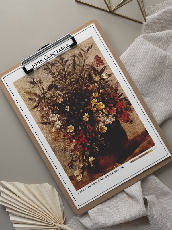 John Constable Autumn berries and flowers in brown pot Poster
