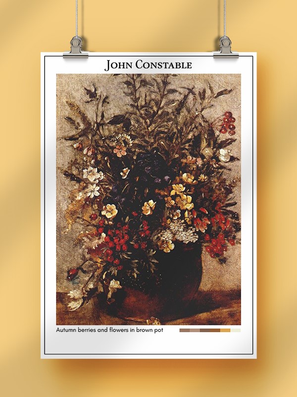 John Constable Autumn berries and flowers in brown pot Poster