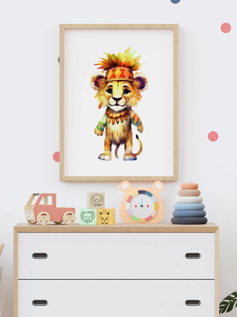 Bebek Aslan Çocuk Odası Duvar Poster, Bebek Odası, Dekoratif Poster Çerçevesiz