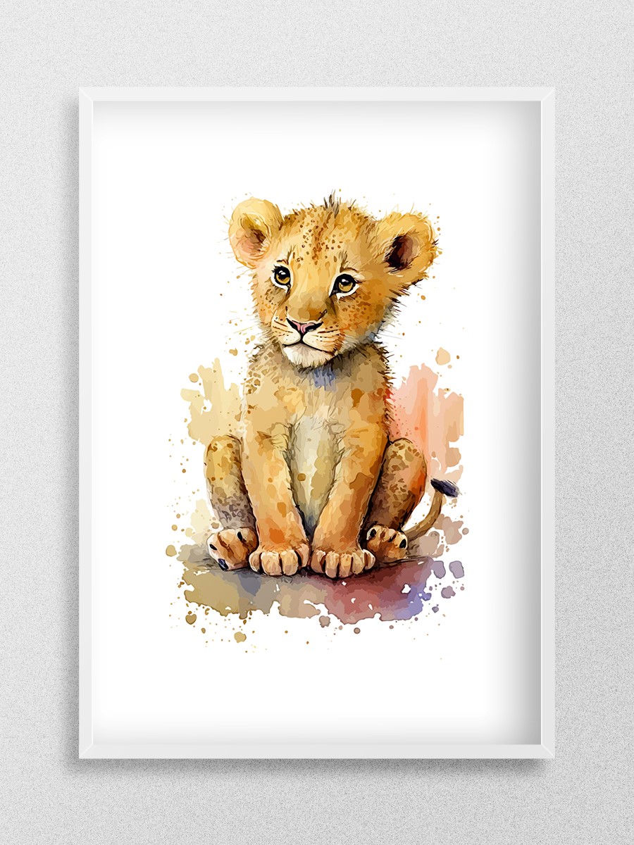 Bebek Aslan Çocuk Odası Duvar Poster, Bebek Odası, Dekoratif Poster Çerçevesiz