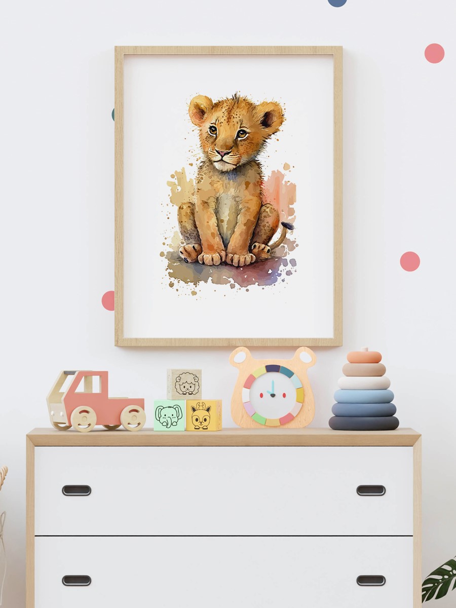 Bebek Aslan Çocuk Odası Duvar Poster, Bebek Odası, Dekoratif Poster Çerçevesiz