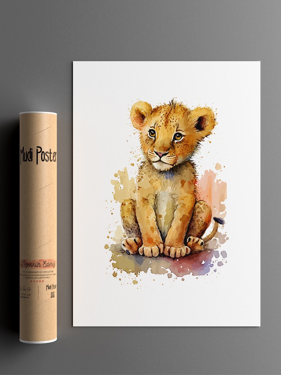 Bebek Aslan Çocuk Odası Duvar Poster, Bebek Odası, Dekoratif Poster Çerçevesiz